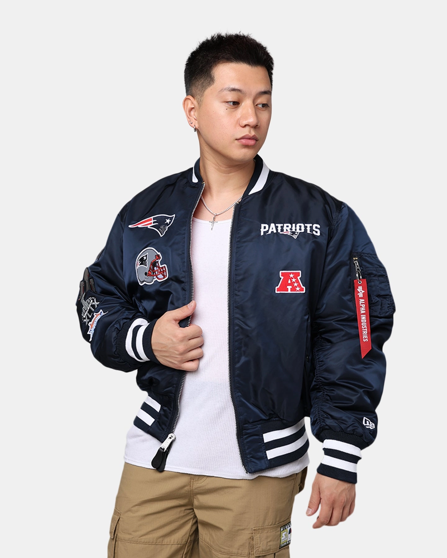 Protective Outerwear Windshield Coat New Era X Alpha Series X NFL New England Patriots MA-1 Bomber Jacket Navy/Red