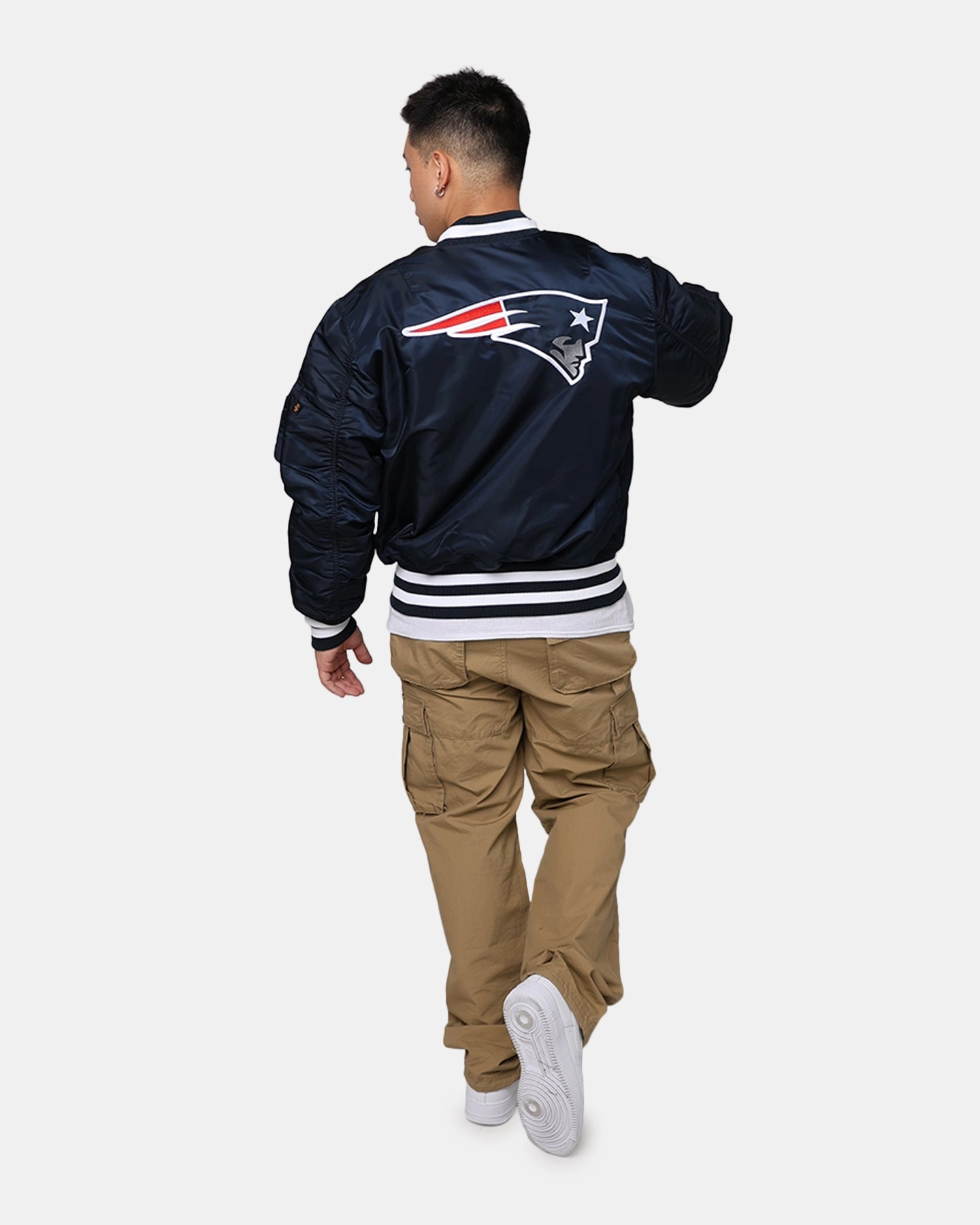 Universal Backpack Compatibility New Era X Alpha Series X NFL New England Patriots MA-1 Bomber Jacket Navy/Red
