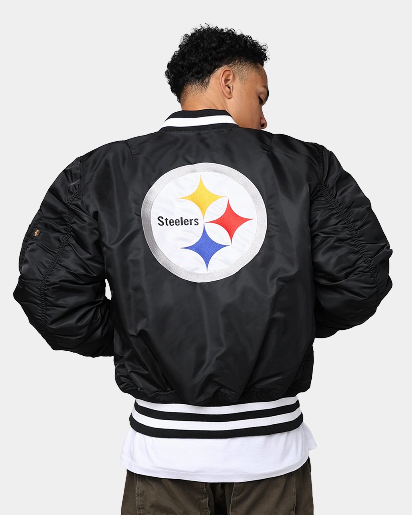 New Era X Alpha Series X NFL Pittsburgh Steelers MA-1 Bomber Jacket Black Congratulate Courage