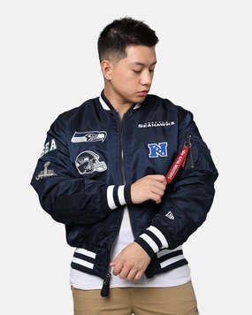 New Era X Alpha Series X NFL Seattle Seahawks MA-1 Bomber Jacket Navy/Black Multi Panel Construction Weekend Ready