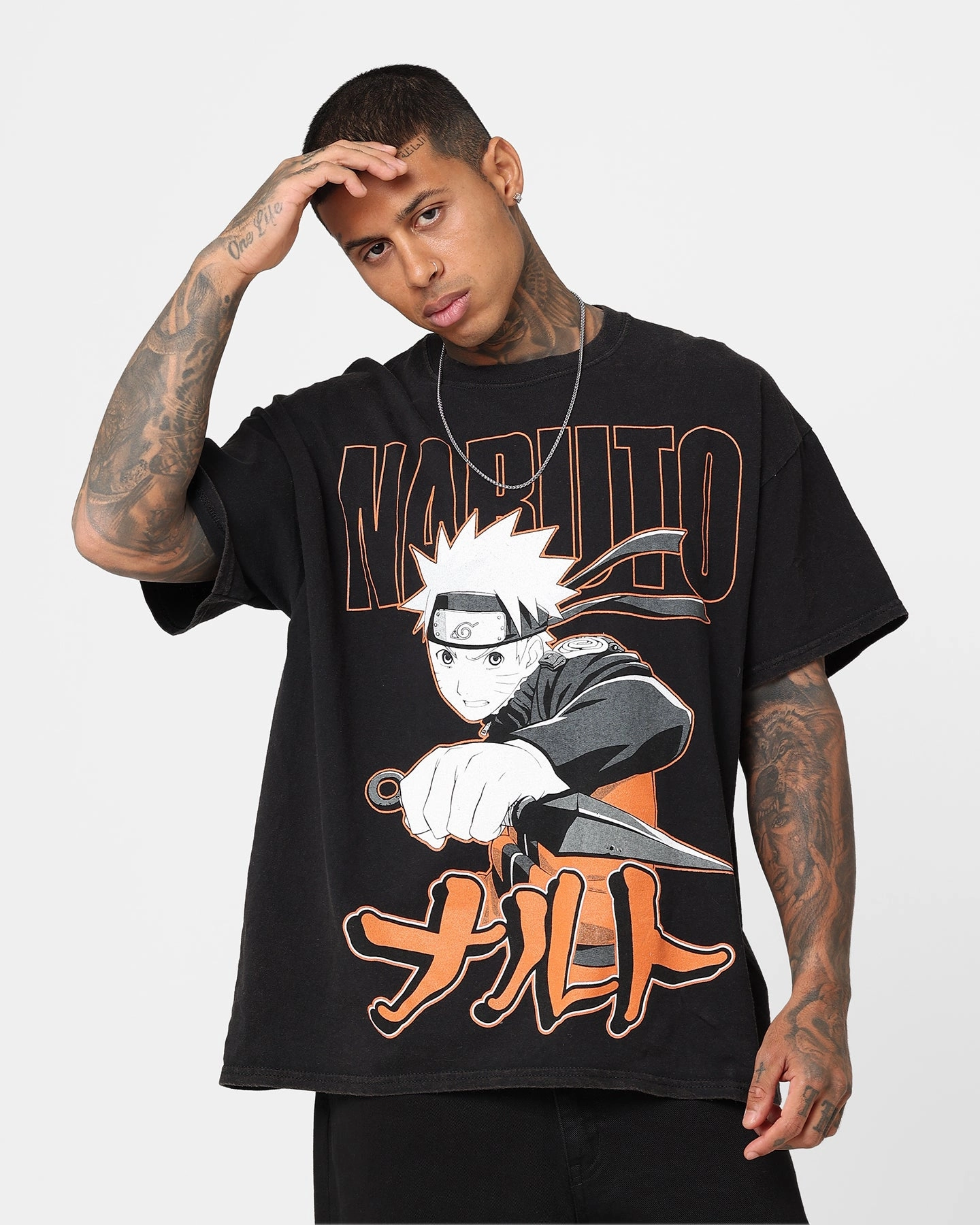 loose but not baggy Goat Crew X Naruto Naruto Vintage T-Shirt Black Wash