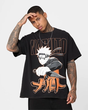 loose but not baggy Goat Crew X Naruto Naruto Vintage T-Shirt Black Wash