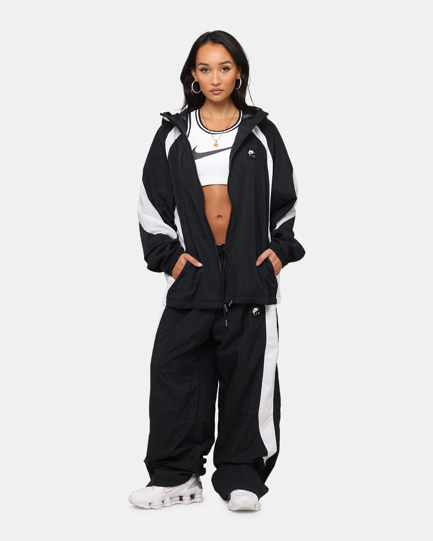 Nike Air Woven Jacket Black/White/White Fleece Reflective Safety Details
