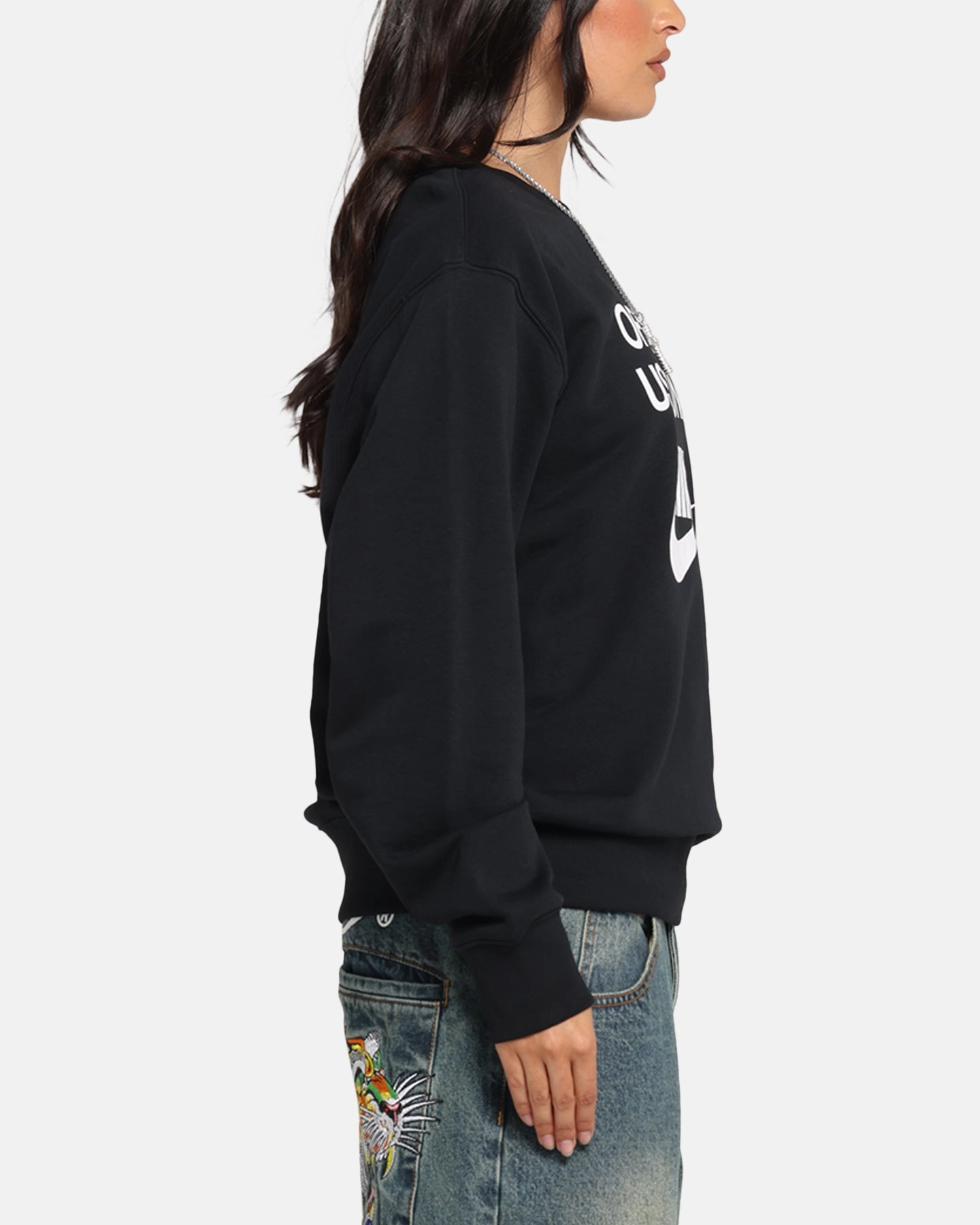 Compression Packability Ultraviolet Protection Nike Club French Terry Crewneck Black/White