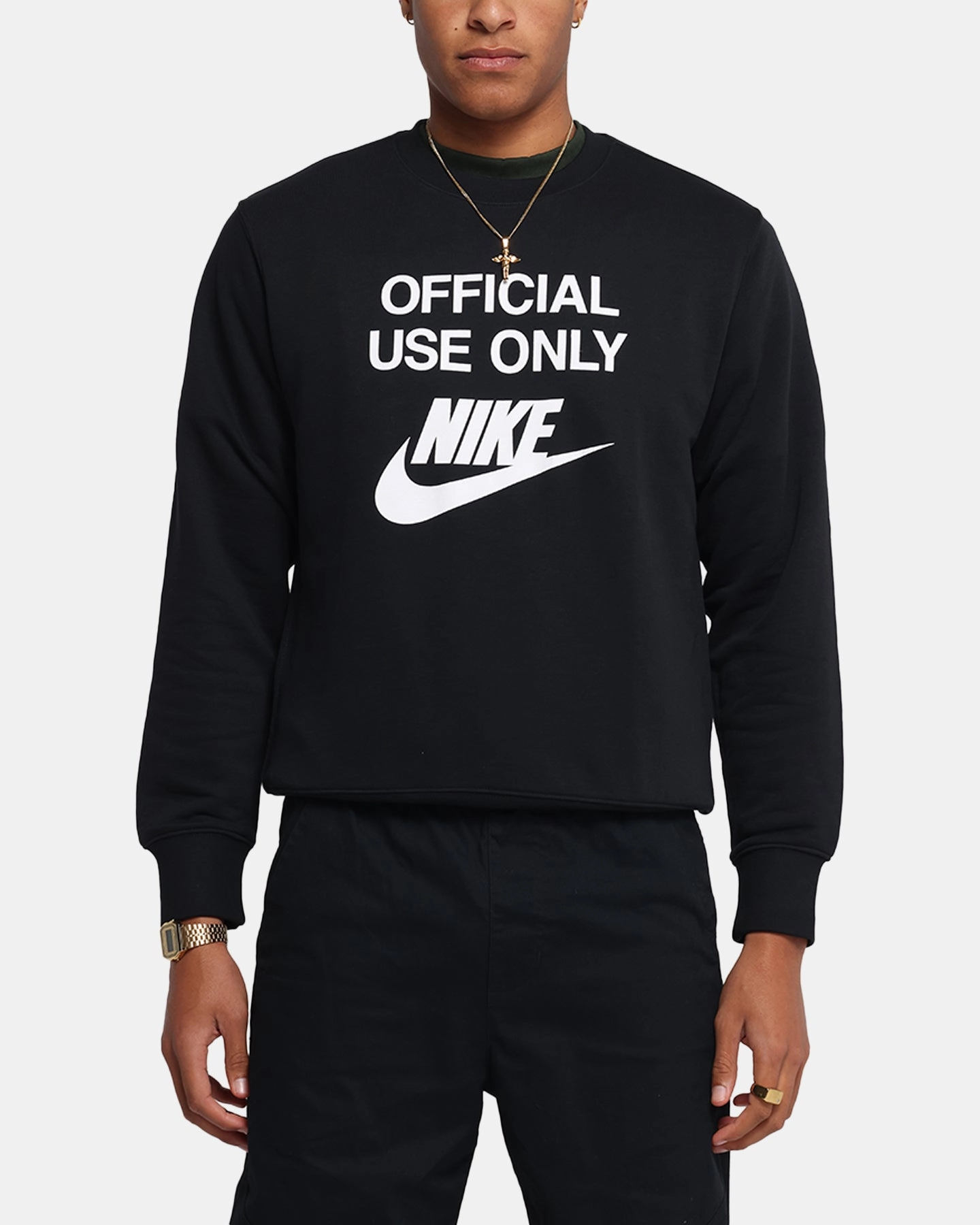 Nike Club French Terry Crewneck Black/White Urban Fit Look Light Day Jacket