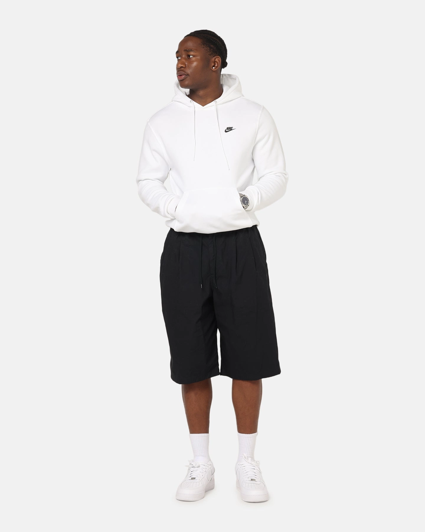 Anti Chafing Nike Club Pullover Fleece Hoodie White/White/Black
