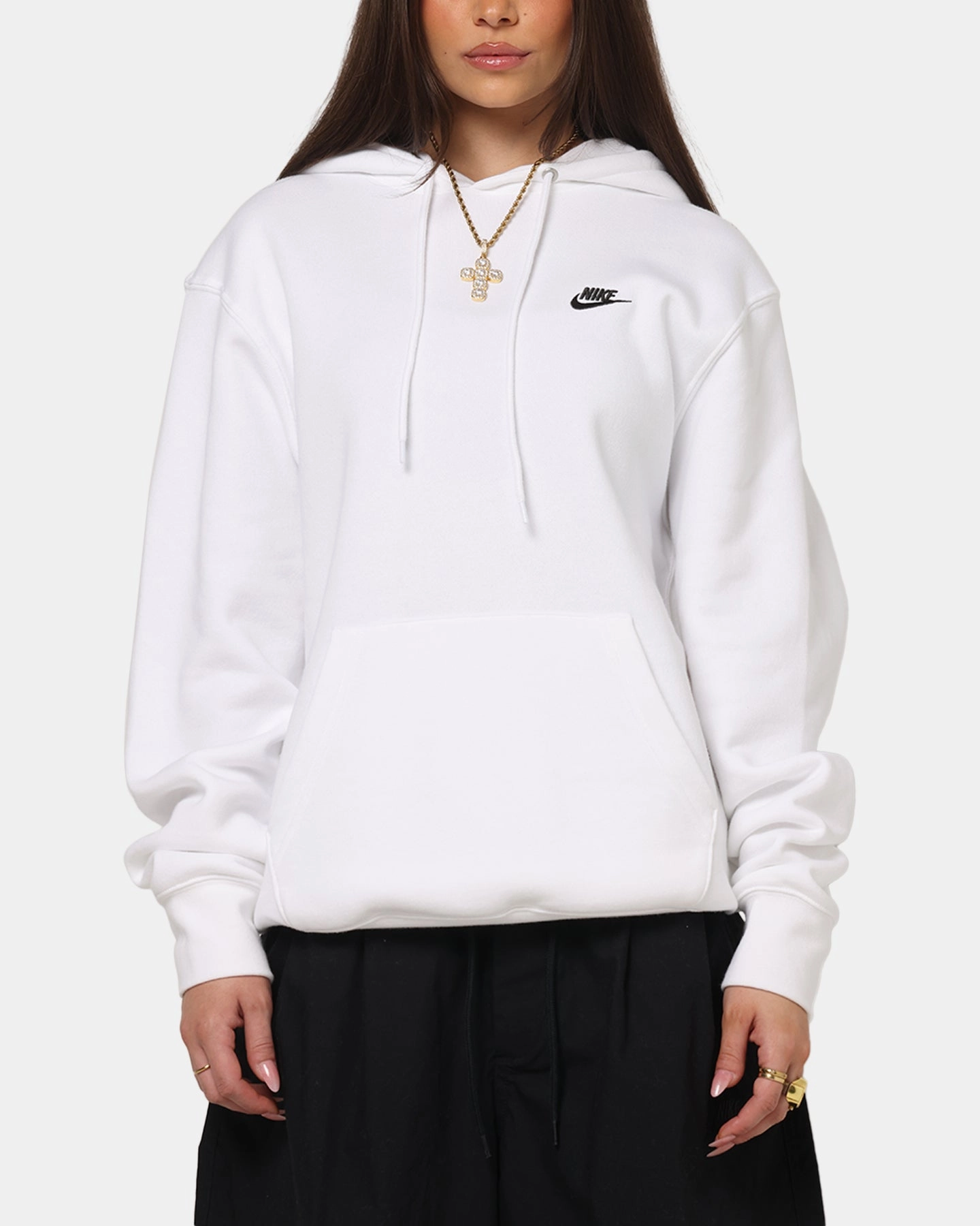 Nike Club Pullover Fleece Hoodie White/White/Black Stretchy Fashion Layer