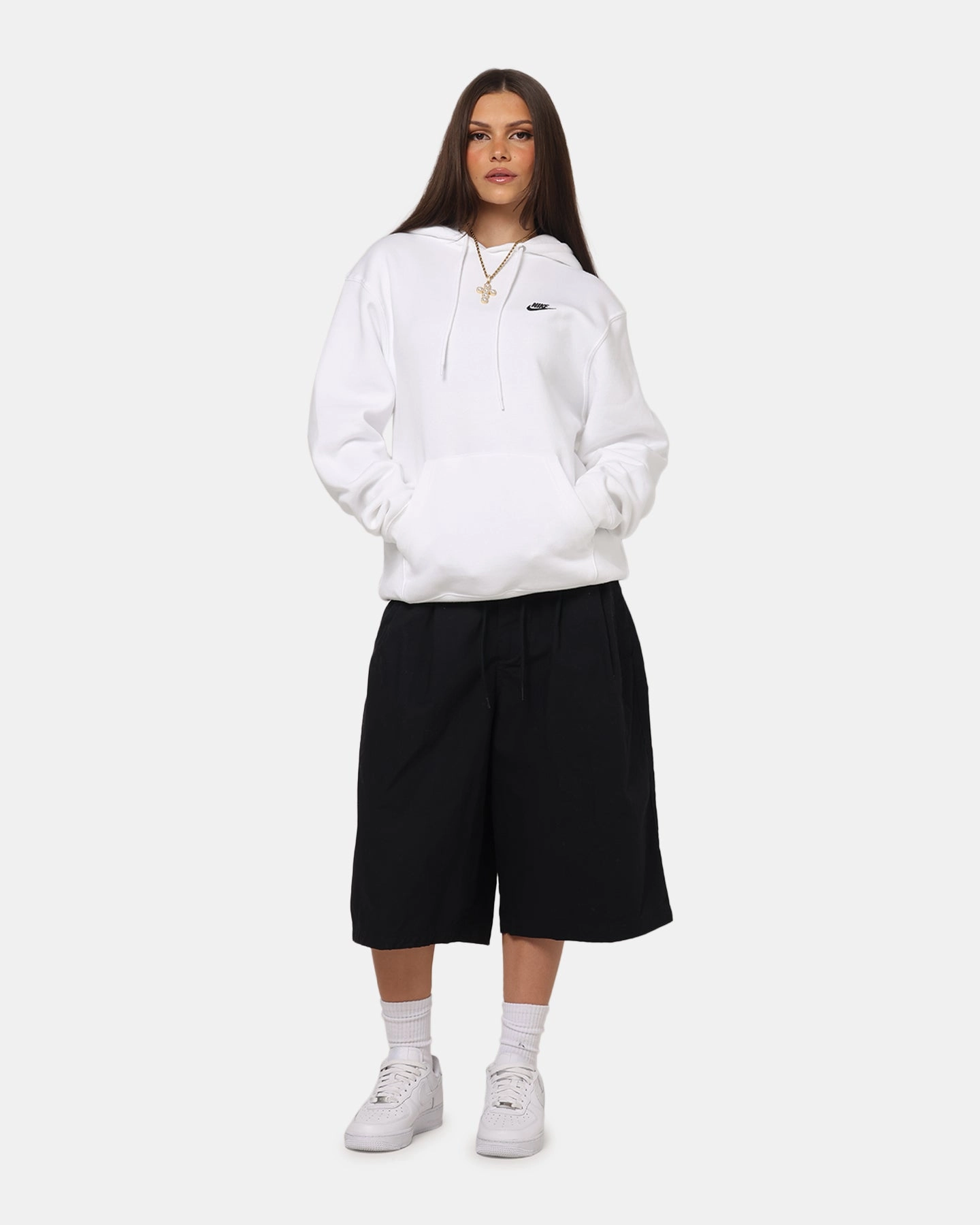 Nike Club Pullover Fleece Hoodie White/White/Black Swim Demonstrate