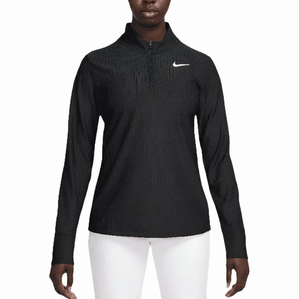 Nike Dri-FIT ADV Tour 1/2 Zip Golf Pullover Black/White - FA25 Women Convertible Collar Style Noise Reduced Fastener System