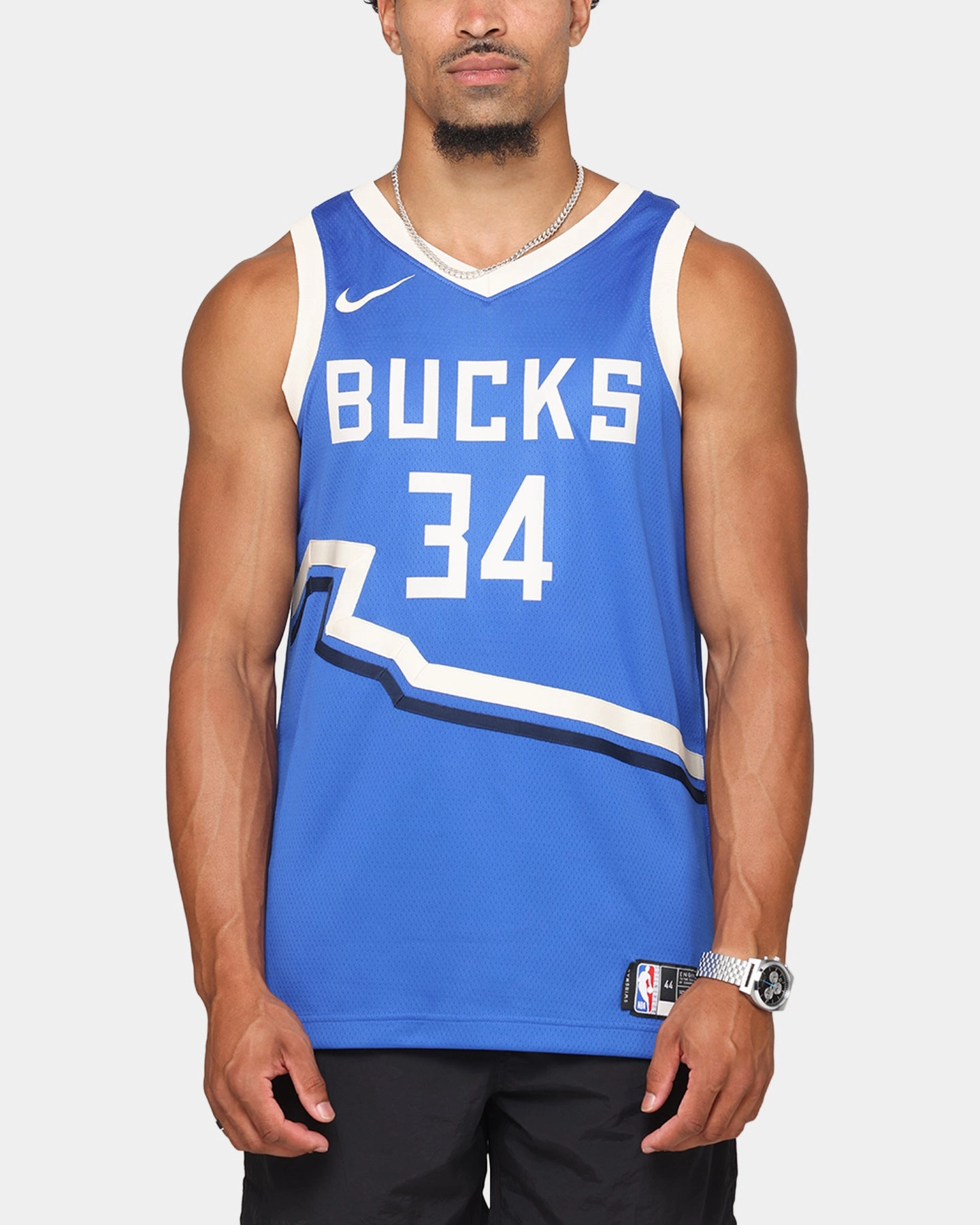 Nike Giannis Antetokounmpo Milwaukee Bucks #34 City Edition 2024/25 Nike Dri-Fit NBA Swingman Jersey Game Royal Reinforced Neckline Flexible Neck Opening