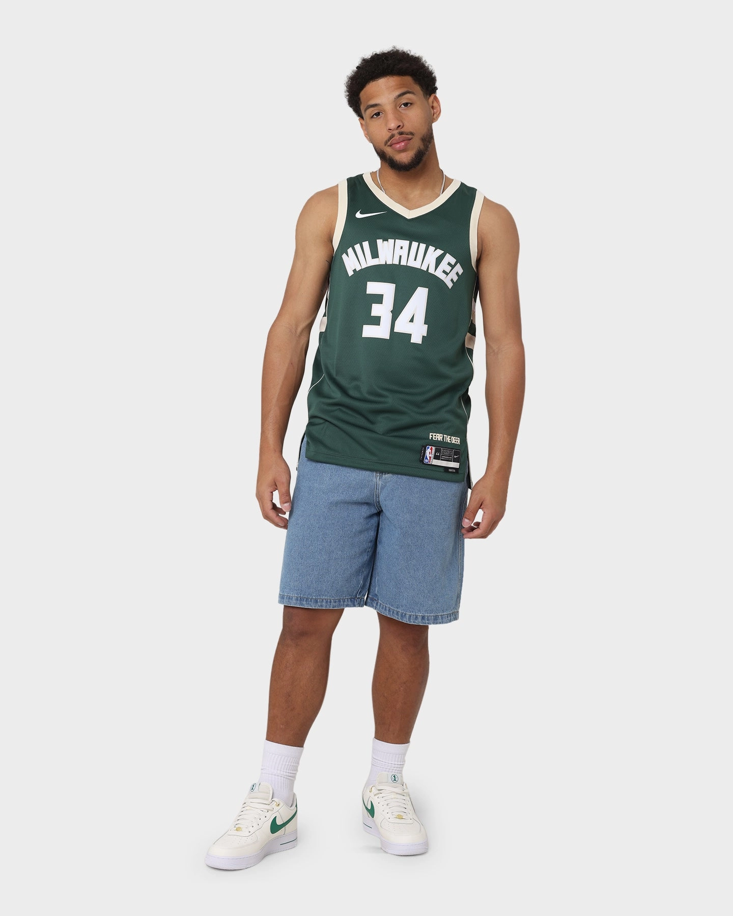 Nike Giannis Antetokounmpo Milwaukee Bucks #34 Icon Edition 2022/23 Nike Dri-FIT NBA Swingman Jersey Fir 3D Knit Texture Non Slip Collar