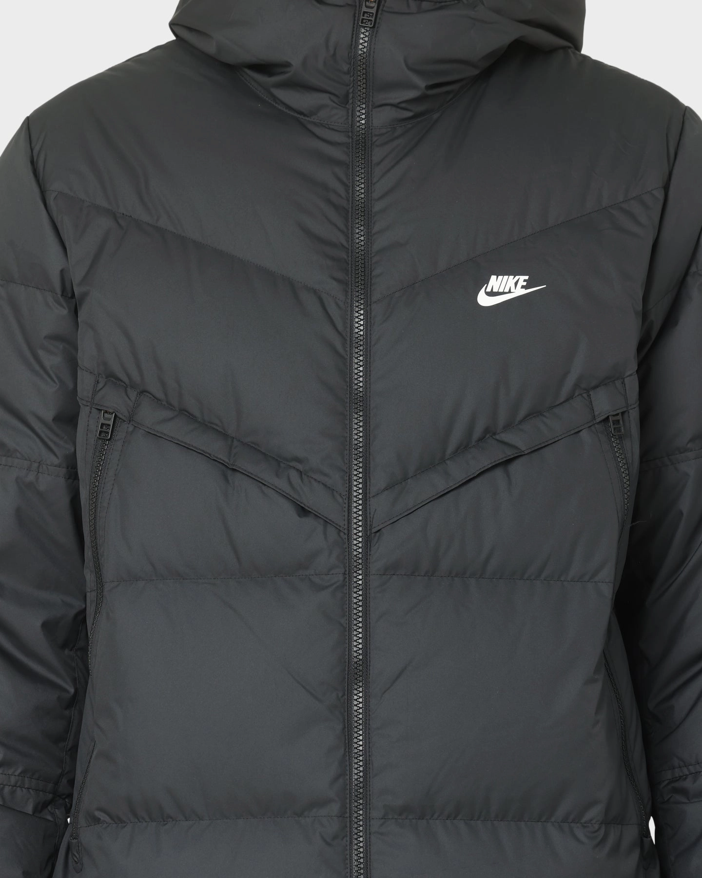 Nike Hooded Puffer Jacket Black Taped Zipper Closures
