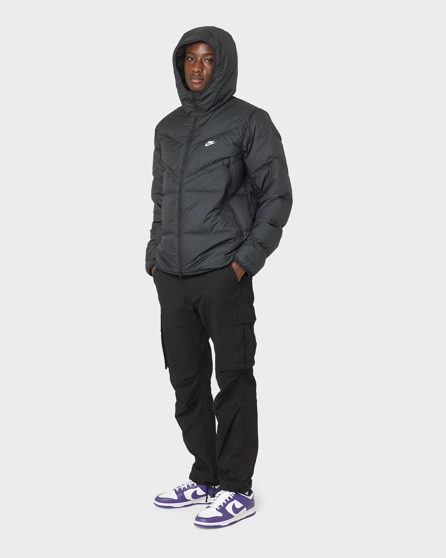 Quality Assurance Magnetic Closure System Nike Hooded Puffer Jacket Black
