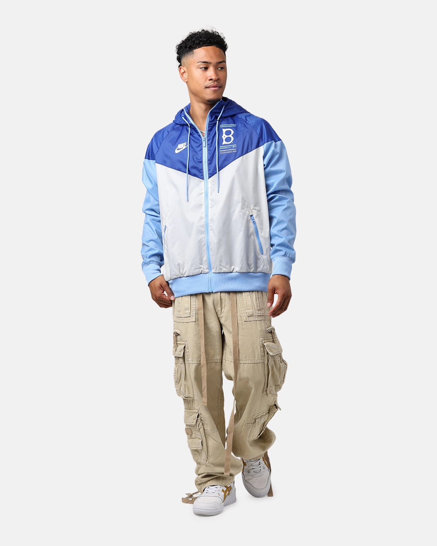 Nike Los Angeles Dodgers Cooperstown Windrunner Jacket Rush Blue/Light Bone Waterproof Shell Rain Comfort