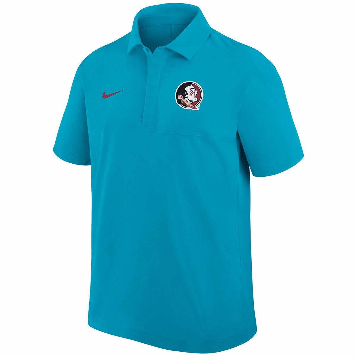 Nike Men's 2025 Seminole Logo Coach's Dri-fit Woven Polo - Turquoise Twill Weave Flexible Knit