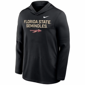 Nike Men's Florida State Seminoles Spear Dri-fit Long Sleeve Lightweight Hooded Top - Black Thermoregulating Fabric Golf Outfit