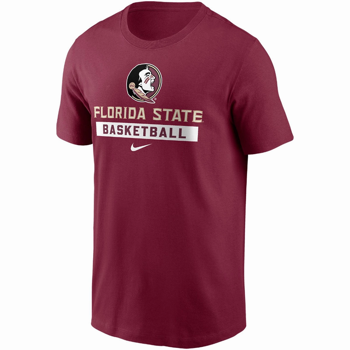 Short Sleeve Nike Men's Seminole Logo Florida State Basketball Design Short Sleeve Cotton T-shirt - Garnet