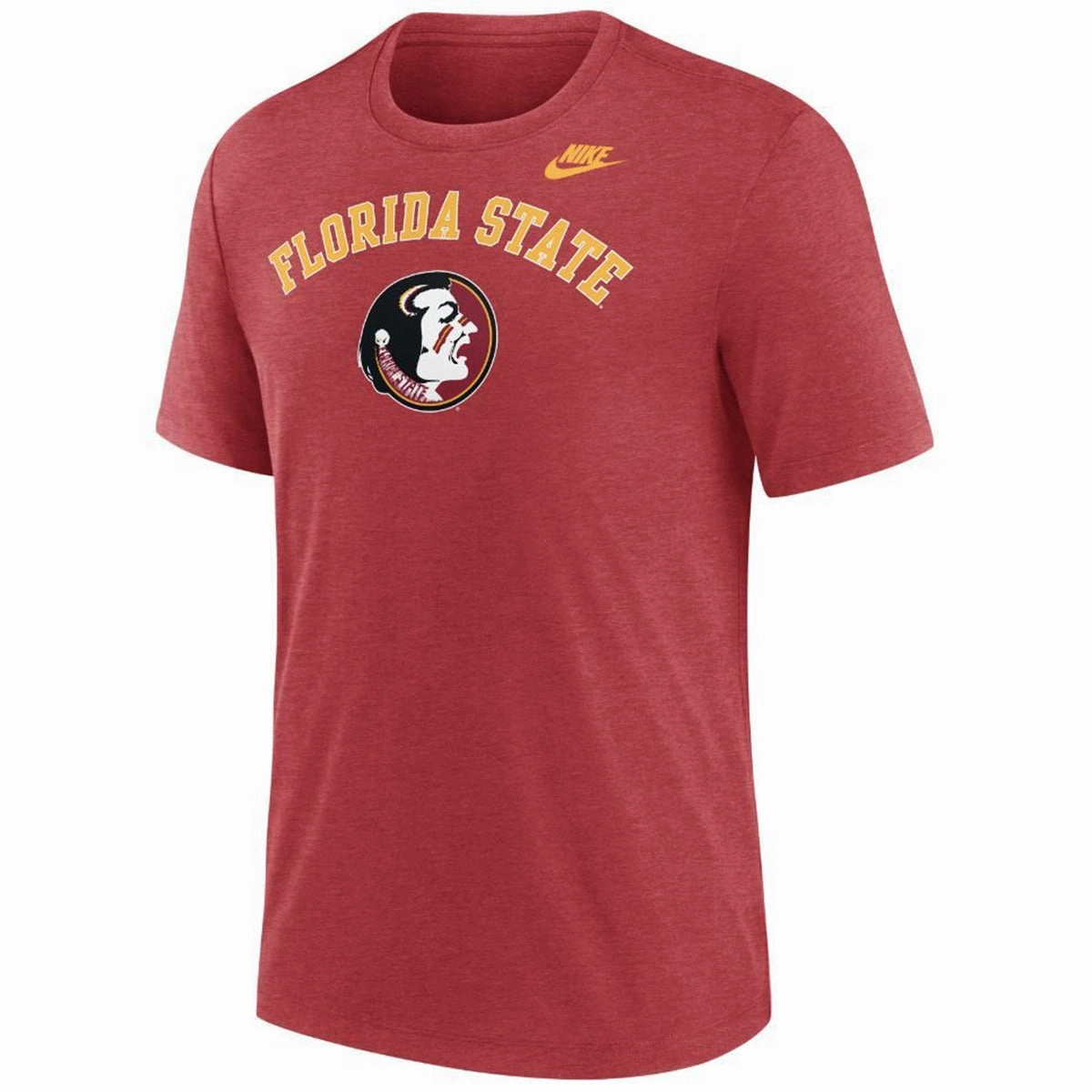 Nike Men's Vault Arch Florida State/Seminole Logo Legacy Short Sleeve Tri-blend T-shirt - Red Heather Relaxed Fit Design
