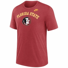 Nike Men's Vault Arch Florida State/Seminole Logo Legacy Short Sleeve Tri-blend T-shirt - Red Heather Casual Essentials Wear Daily Casual
