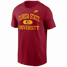 Durable Ribbed Hem OversizedSilhouette Nike Men's Vault Florida State University/Seminole Logo Legacy Alma Mater Short Sleeve Cotton T-shirt - Crimson