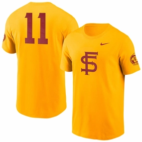 Nike Men's Vault Interlocking FS Mike Martin Baseball Design Short Sleeve T-shirt - Gold High Density Cotton EthicalProduction