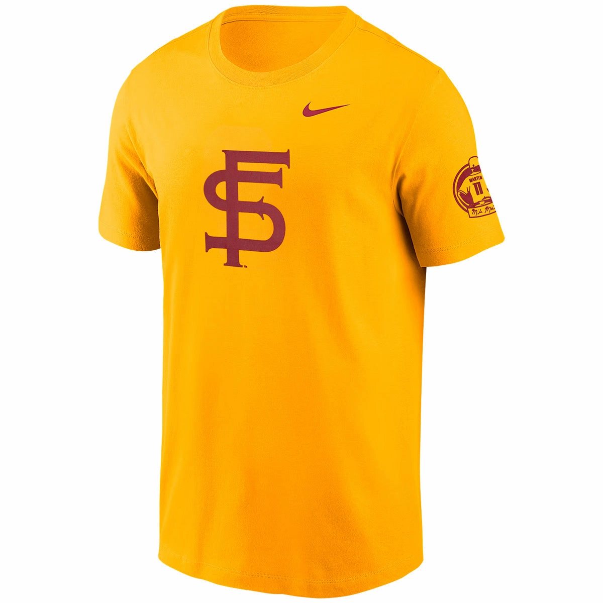 Nike Men's Vault Interlocking FS Mike Martin Baseball Design Short Sleeve T-shirt - Gold Travel Style Fresh Vibes