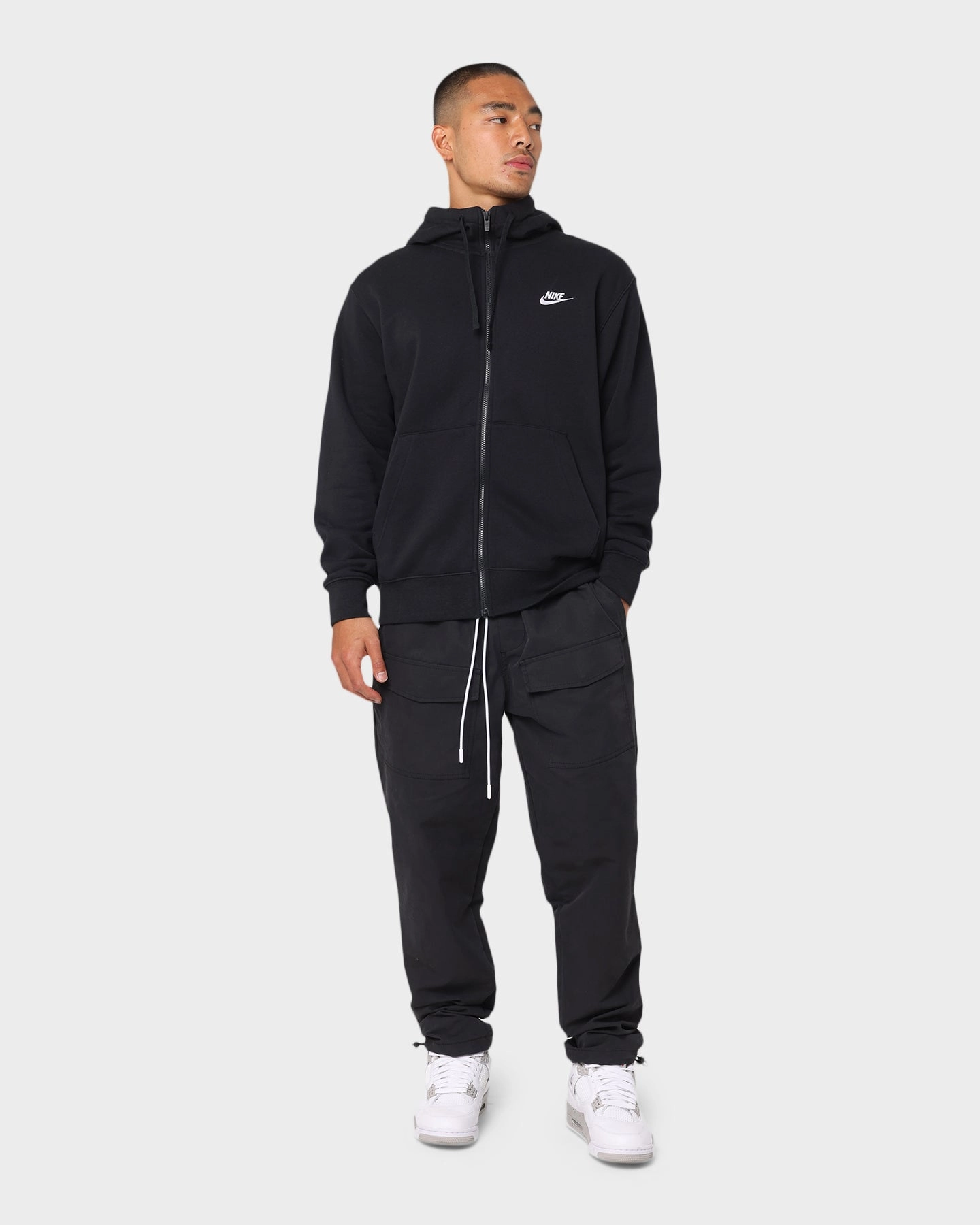 Nike Sportswear Club Front Zip Hoodie Black/Black/White Wrinkle Resistant Material