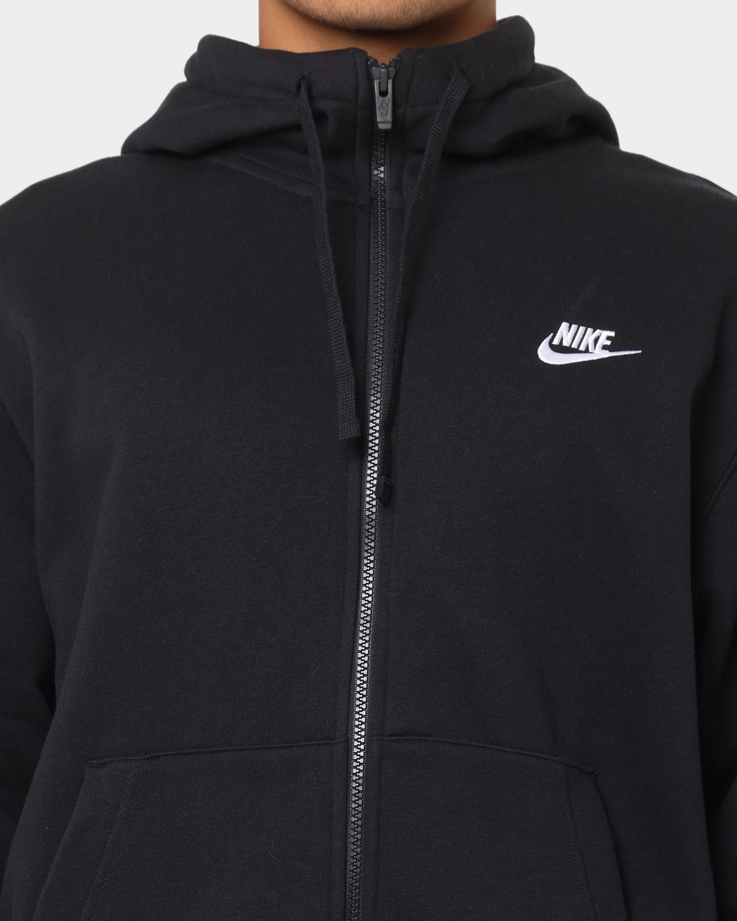 Nike Sportswear Club Front Zip Hoodie Black/Black/White Adjustable Fit Slide Strap Waistband