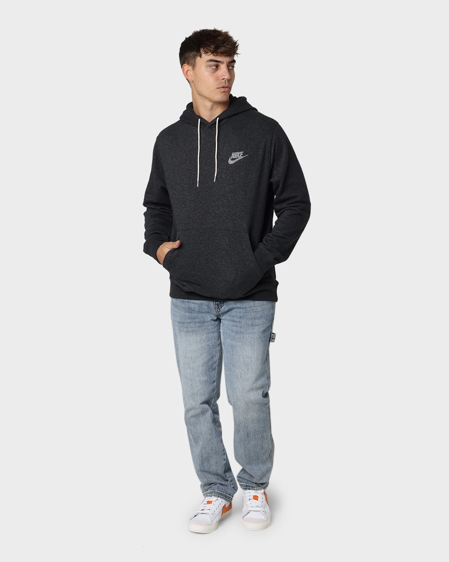Nike Sportswear Fleece Pullover Hoodie Black/White Weightless Construction windy