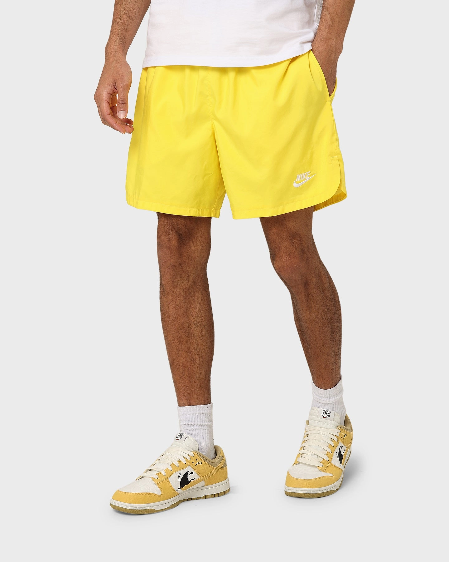 Nike Sportswear Sport Essentials Woven Lined Flow Shorts Yellow Strike/White Relaxed Vibe scarf