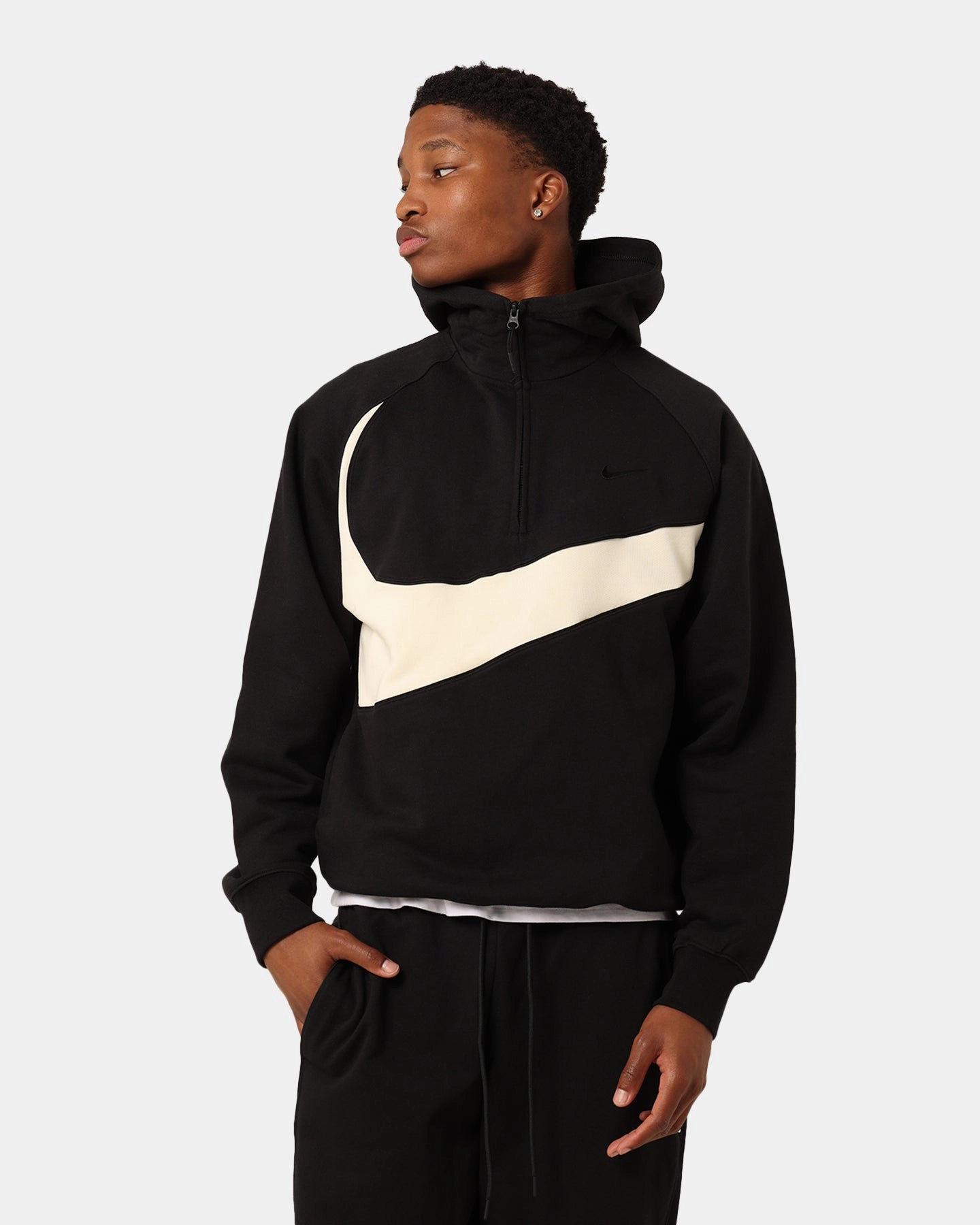 Winter Ready Quilted Lining Nike Swoosh Fleece Half-Zip Hoodie Black/Coconut Milk