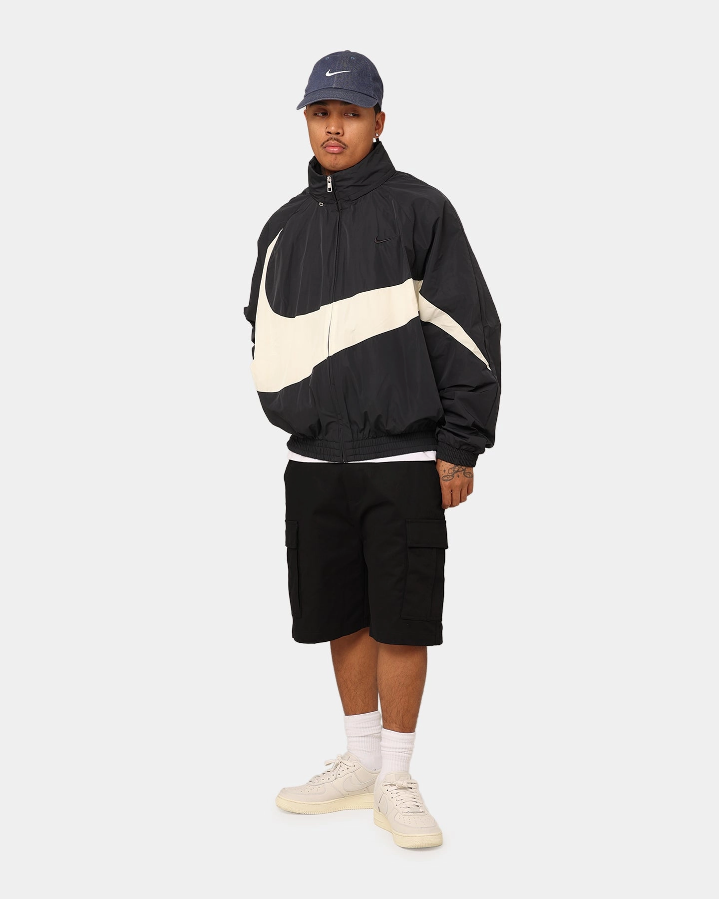 Zippered Vents Warm and Practical Nike Swoosh Woven Jacket Black/Coconut Milk