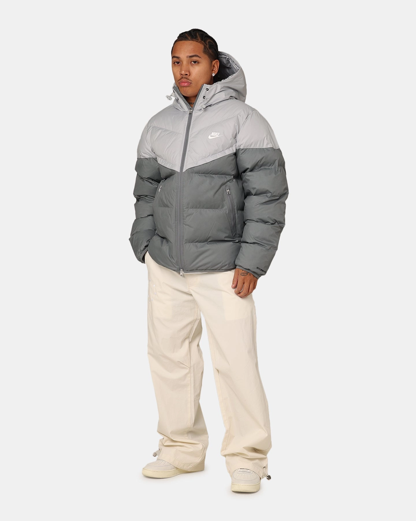 Four Way Stretch Material Nike Windrunner PrimaLoft? Storm-FIT Hooded Puffer Jacket Light Smoke Grey