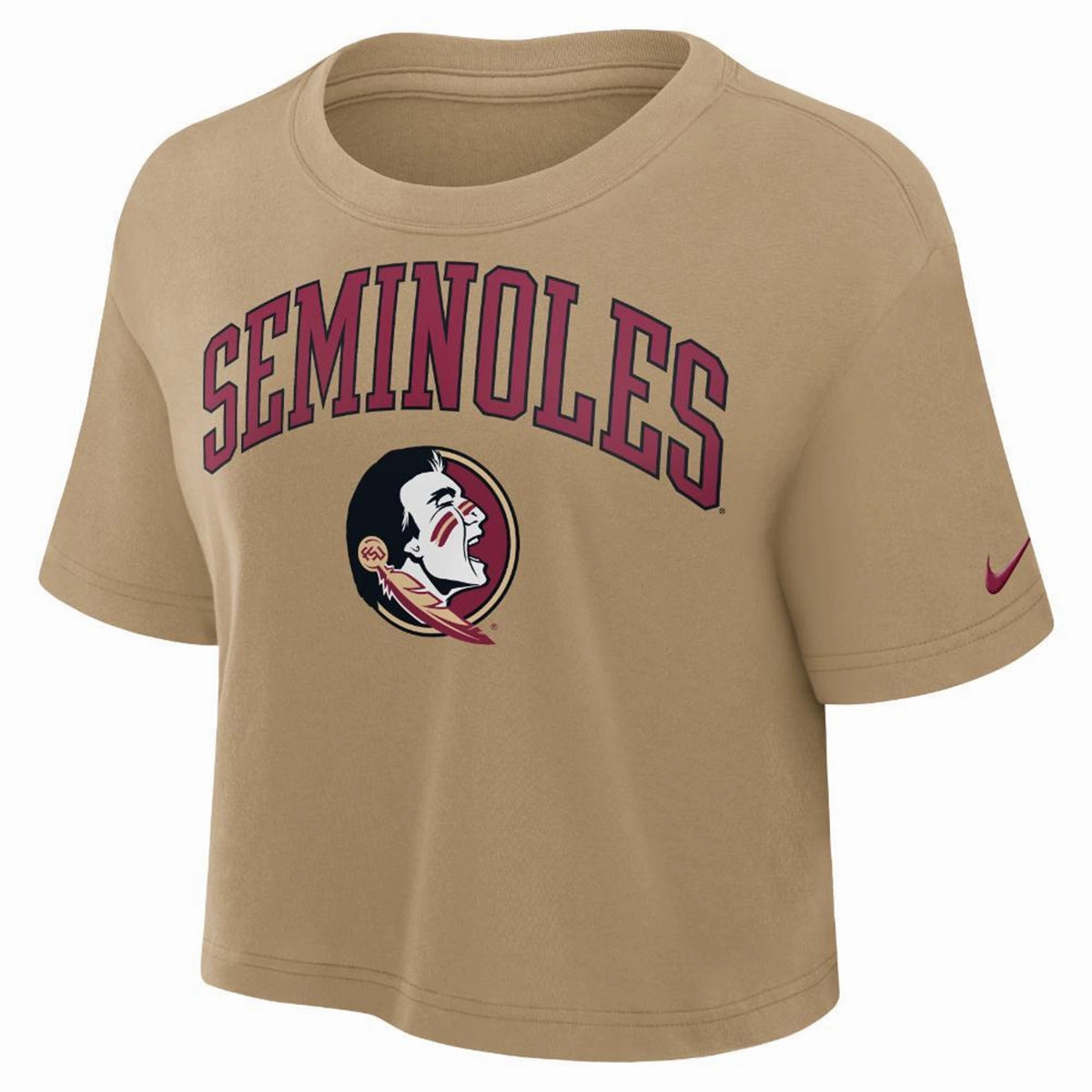 Biodegradable Textile Minimal Look Nike Women's Arch Seminoles/Seminole Logo Crop Short Sleeve T-shirt - Beige