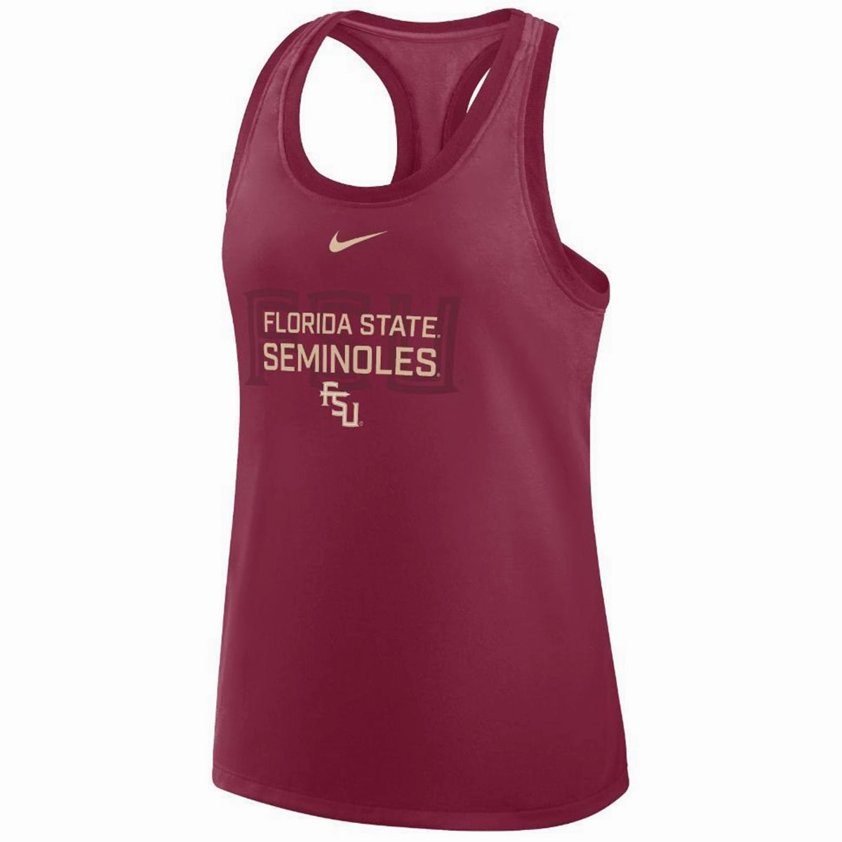 Classic Look Nike Women's FSU Florida State Seminoles Stacked FSU Design Racerback Tri-blend Tank - Garnet