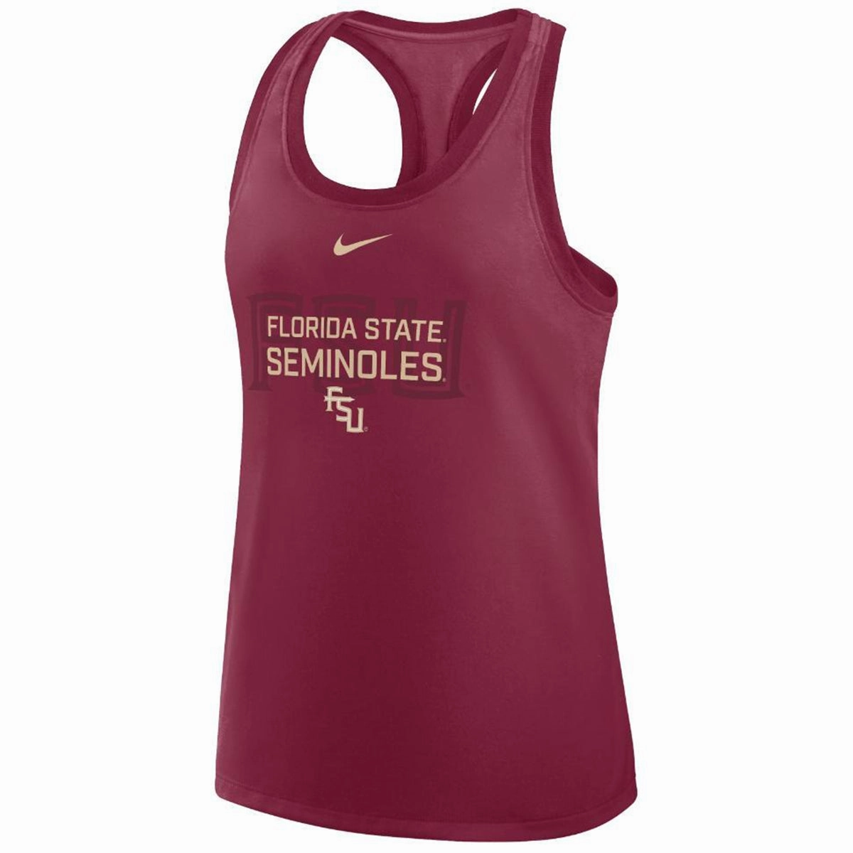 Moisture Lock Barrier Tech Nike Women's FSU Florida State Seminoles Stacked FSU Design Racerback Tri-blend Tank - Garnet
