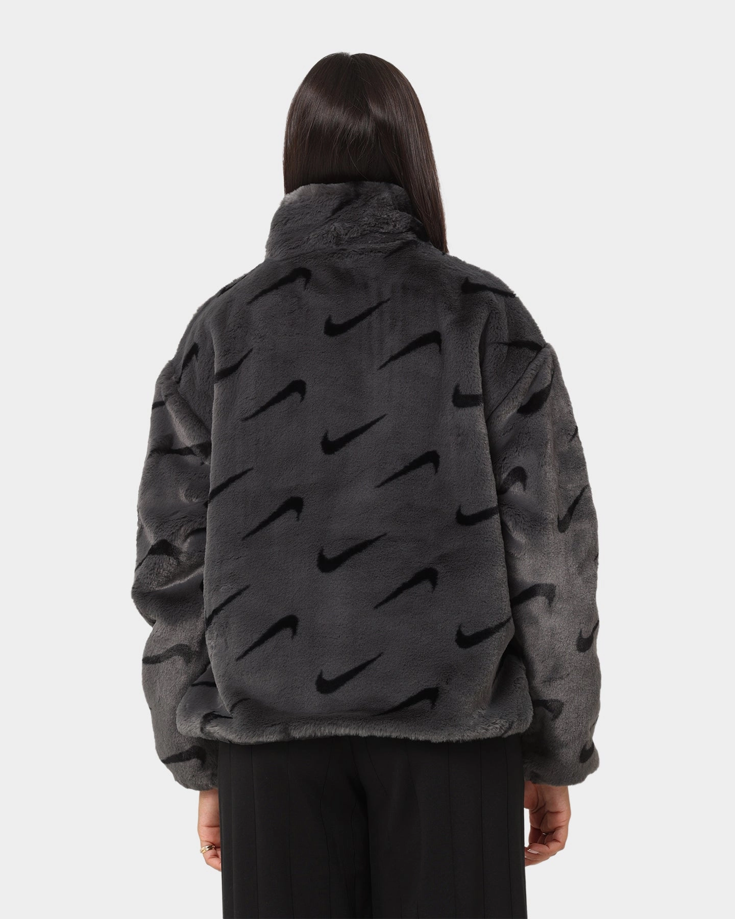Active Movement Linen Nike Women's Nike Sportswear Faux Fur All Over Print Jacket Dark Smoke Grey/Black