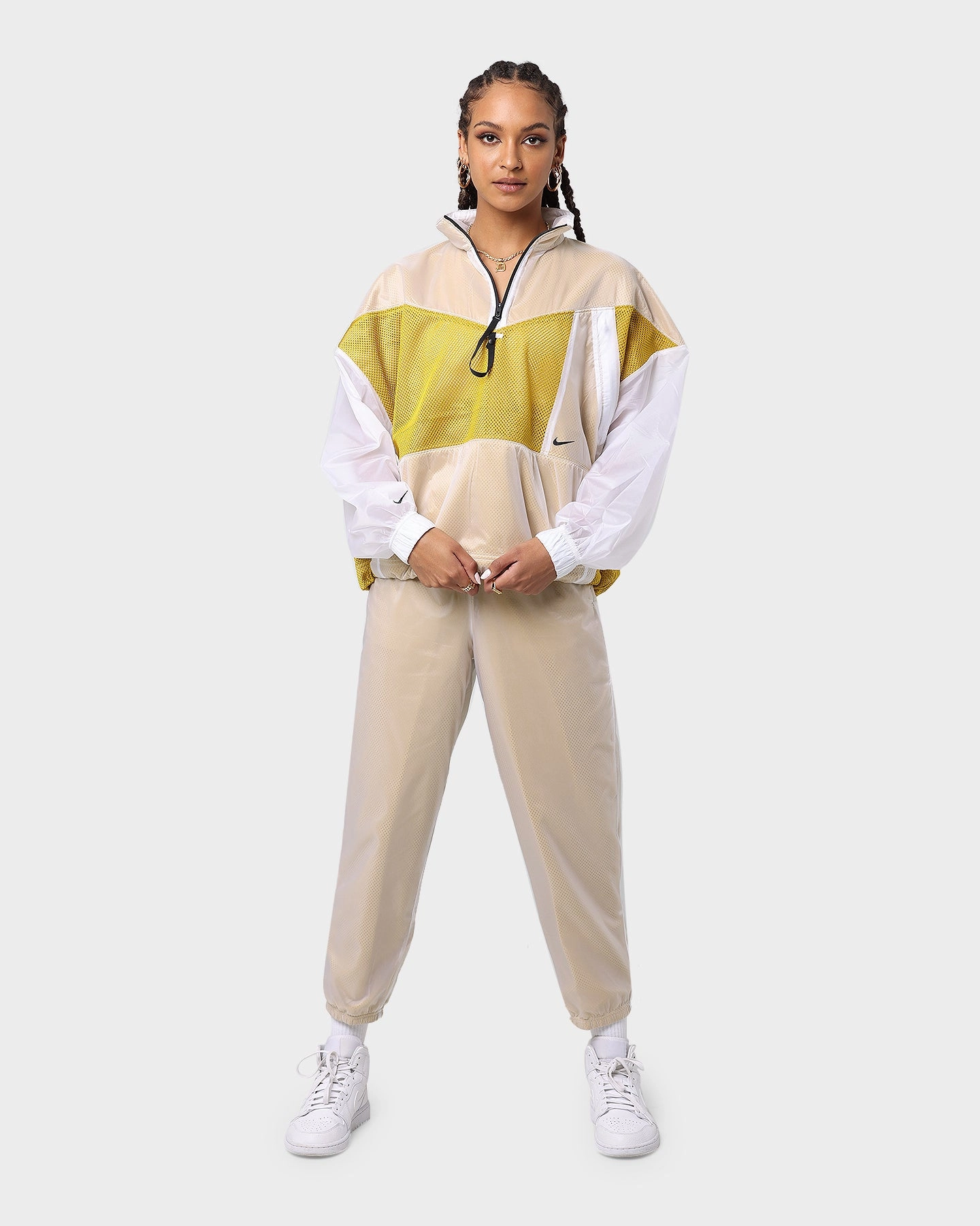 Nike Women's Nike Sportswear Tech Jacket Dark Citron/White DoubleReinforced Zipper Travel Essential