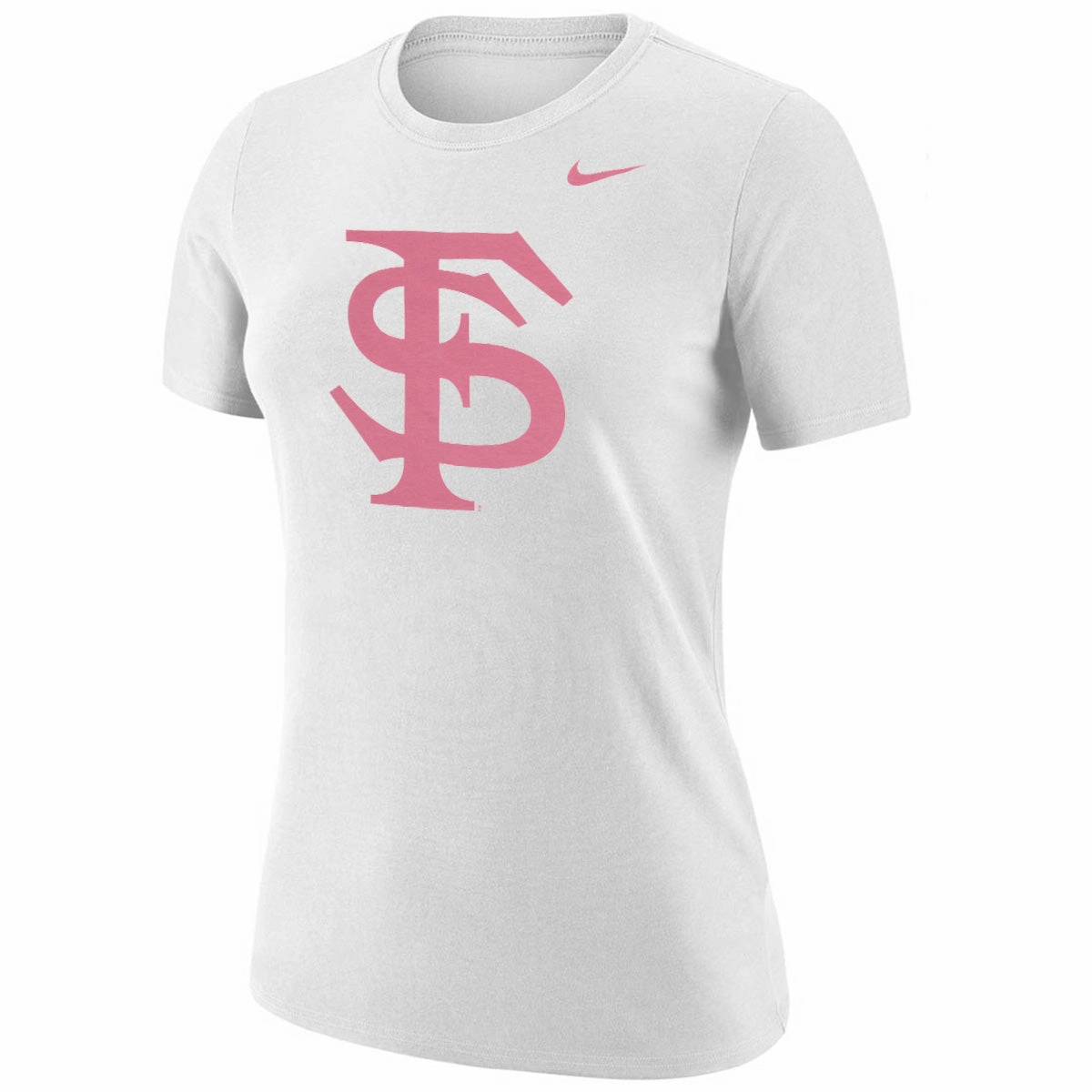 Nike Women's Pink Interlocking FS Logo Short Sleeve T-shirt - White V neck elegance TaglessDesign