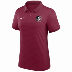 Nike Women's Seminole Logo Dri-fit Victory Stripe Polo - Garnet Office Attire Yarn Dyed Fabric