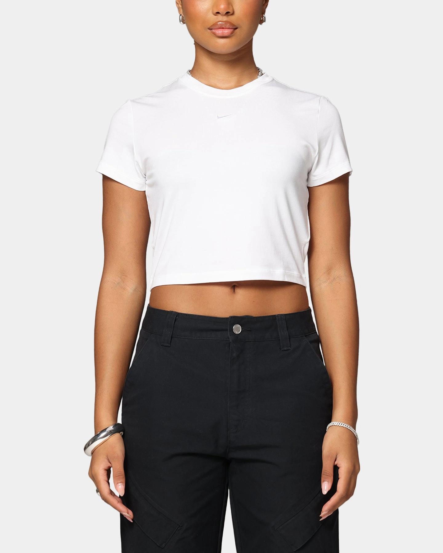 Nike Women's Sportswear Chill Knit Crop T-Shirt White/White Lightweight Comfort