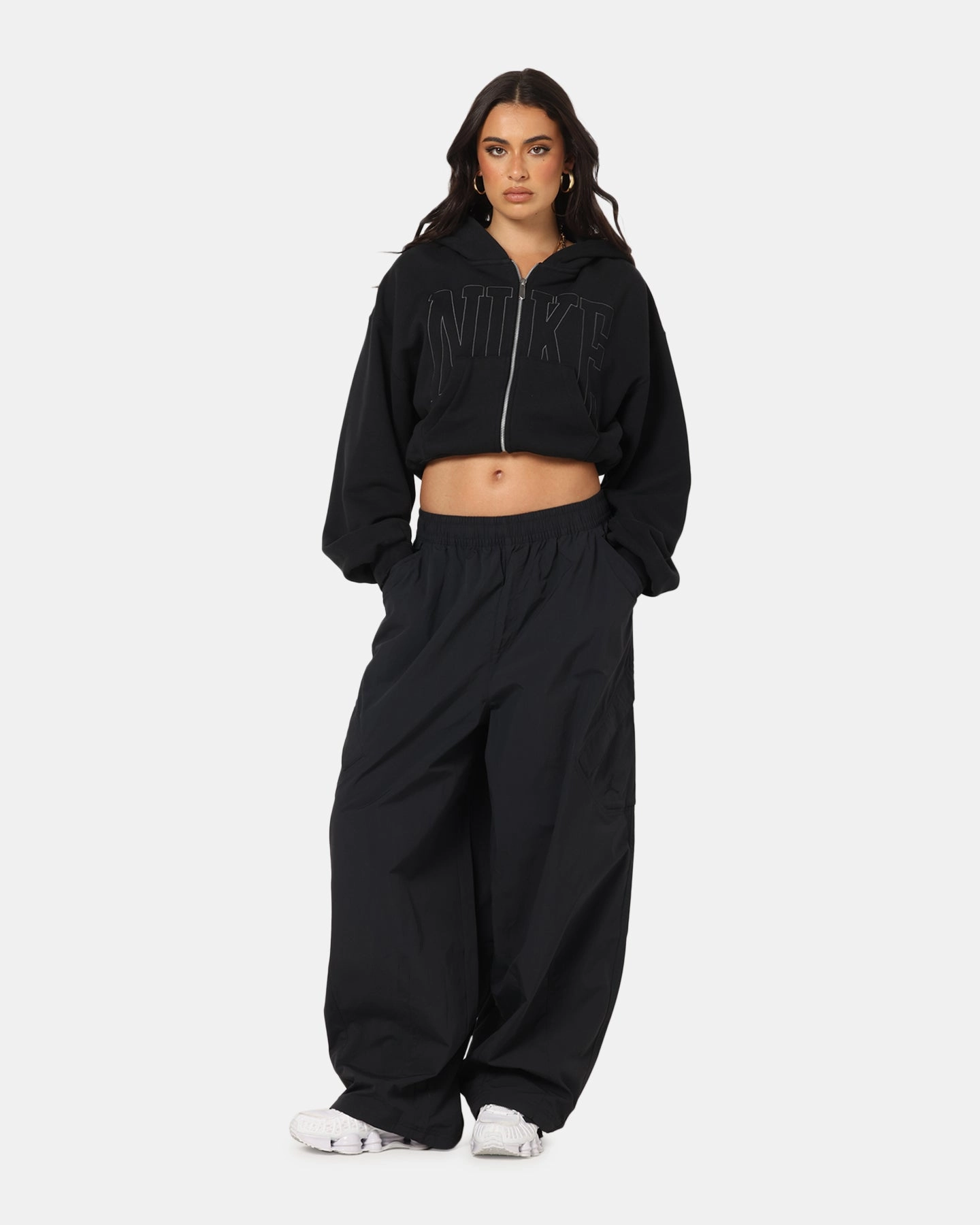 Nike Women's Sportswear Full-Zip Cropped French Terry Hoodie Black Stage Advice