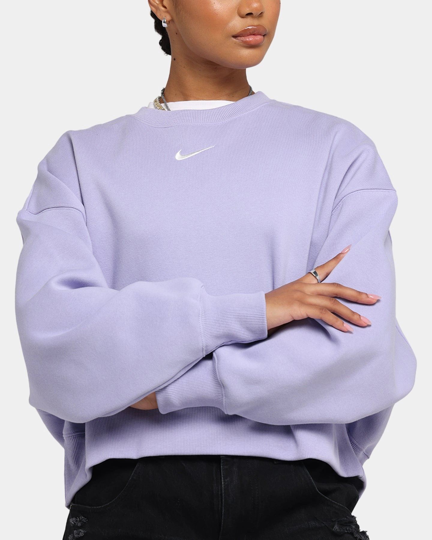 Warmth Retention Technology Nike Women's Sportswear Phoenix Fleece Crewneck Lilac Ice