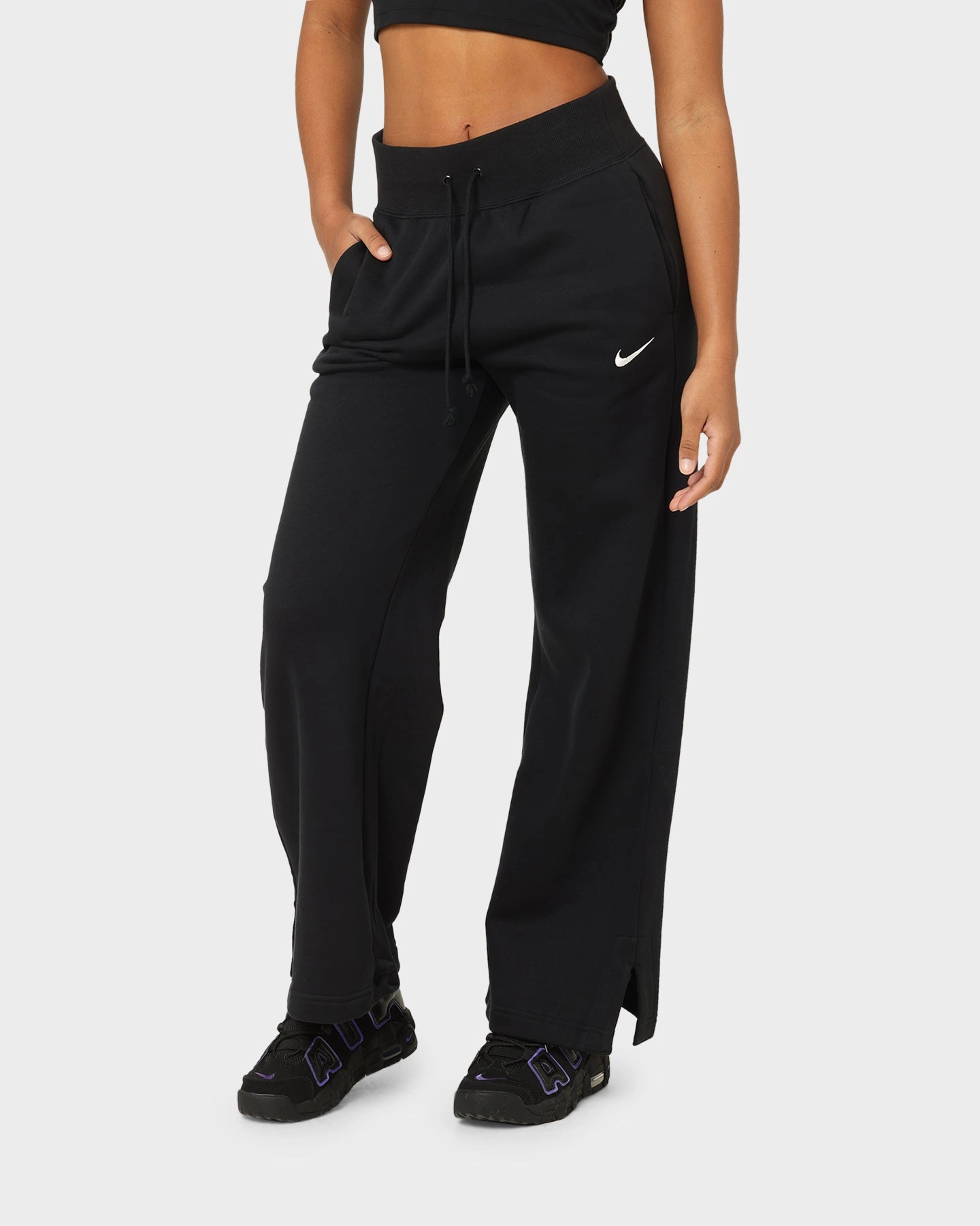 No Gap Waistband Freedom Move Nike Women's Sportswear Phoenix Fleece High Waisted Wide Leg Sweat Pants Black/Sail