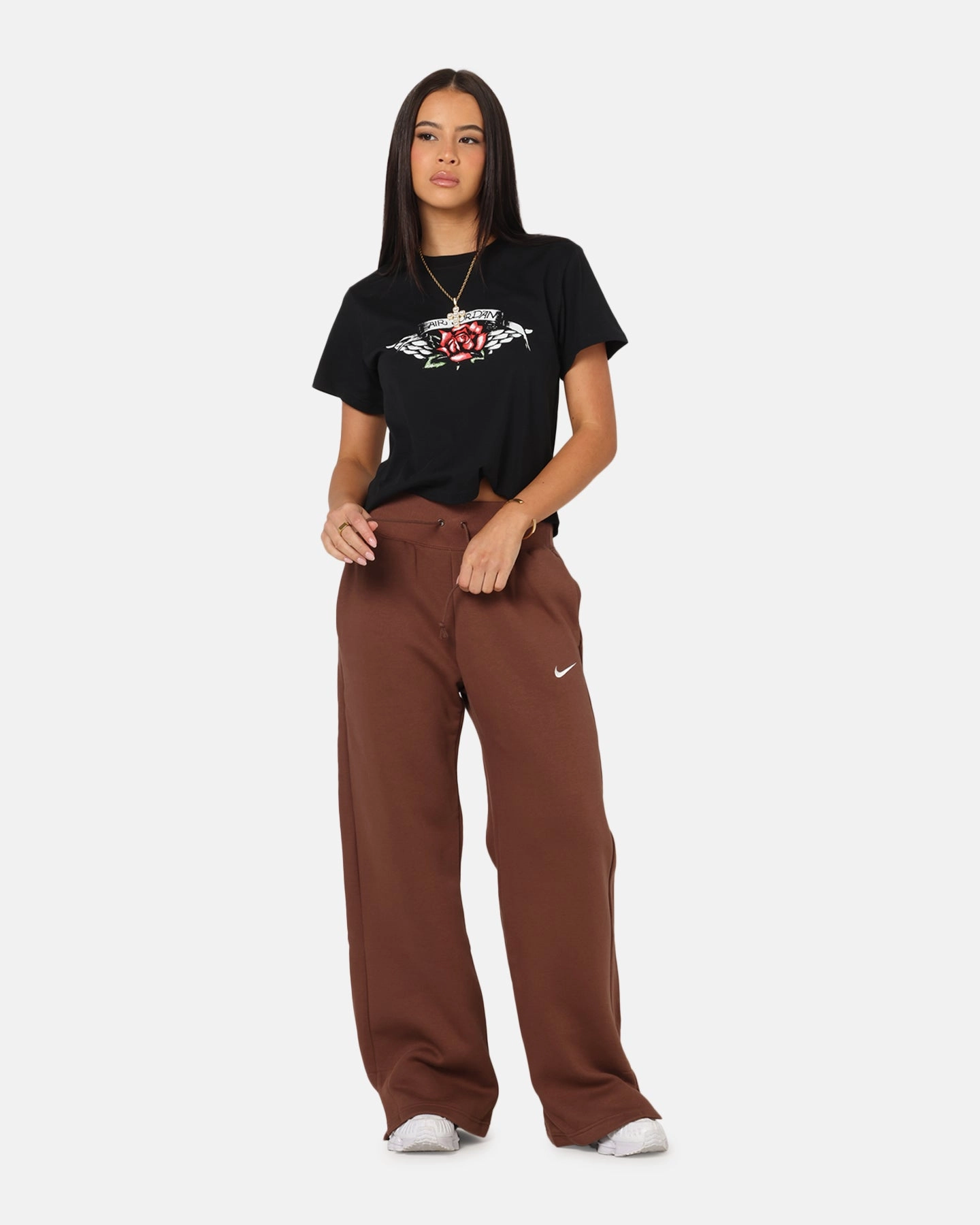 Loose cut Layering Comfort Nike Women's Sportswear Phoenix Fleece High Waisted Wide Leg Sweat Pants Fauna Brown/Sail