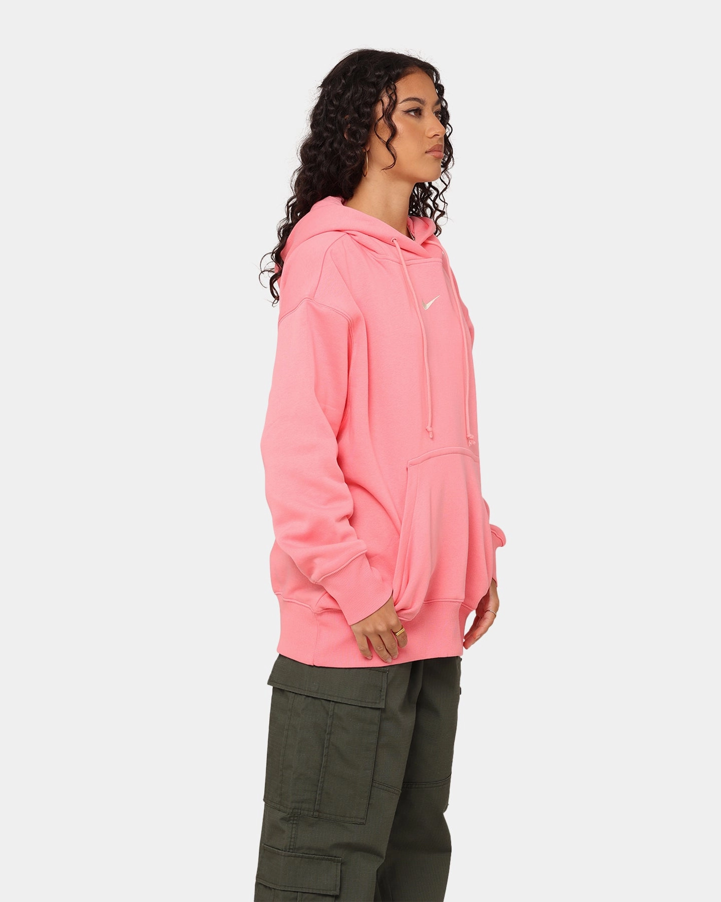 Nike Women's Sportswear Phoenix Fleece Oversized Pullover Hoodie Coral Chalk/Sail HighCollar Design Quick Dry Technology