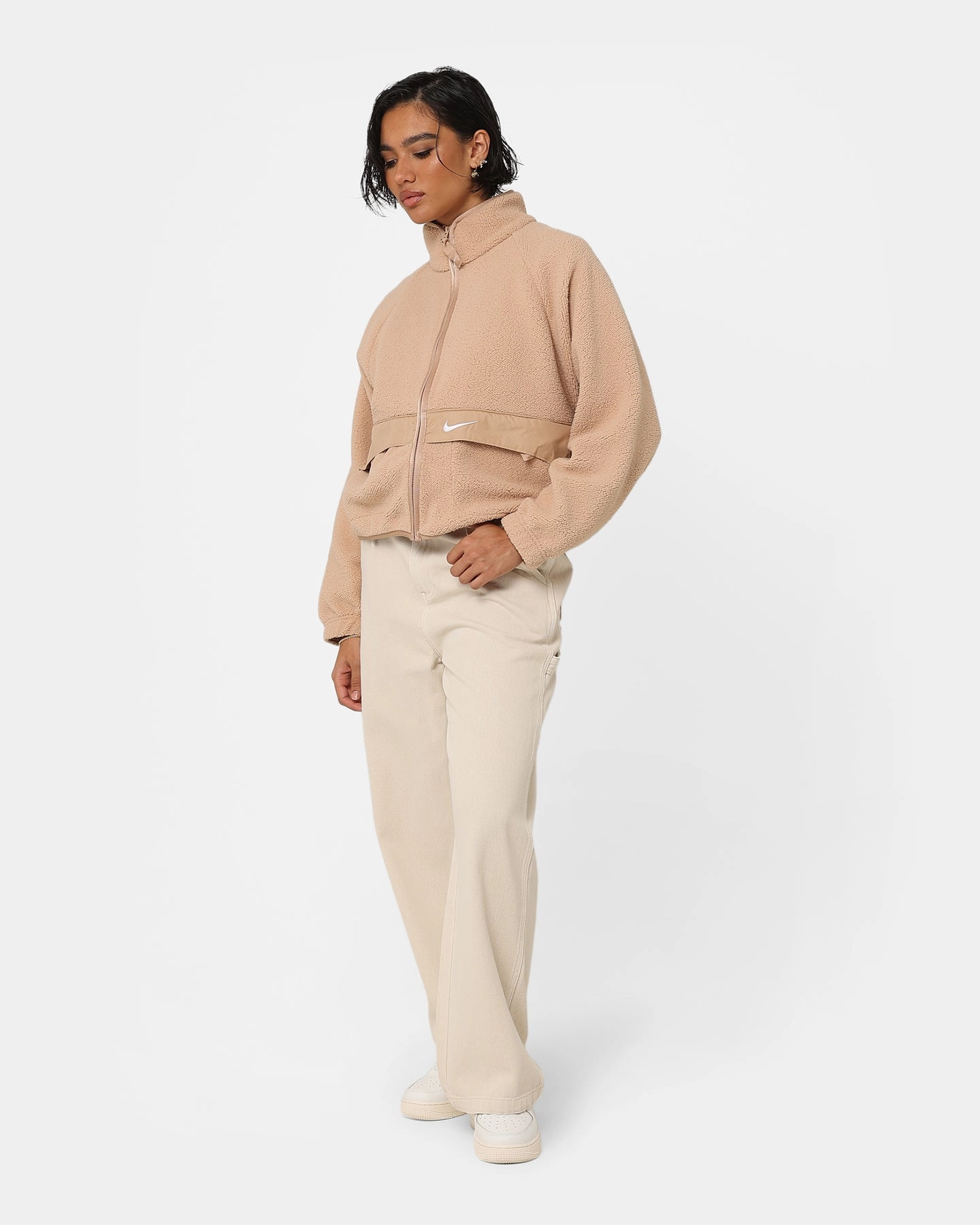Warm Weather Wear Nike Women's Sportswear Sherpa Jacket Hemp/Hemp/White