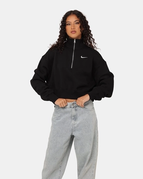 Bonded Closure Mechanism Light Diffusing Fabric Nike Women's Sportswear Style Phoenix Fleece Cropped Half Zip Sweatshirt Black/Sail