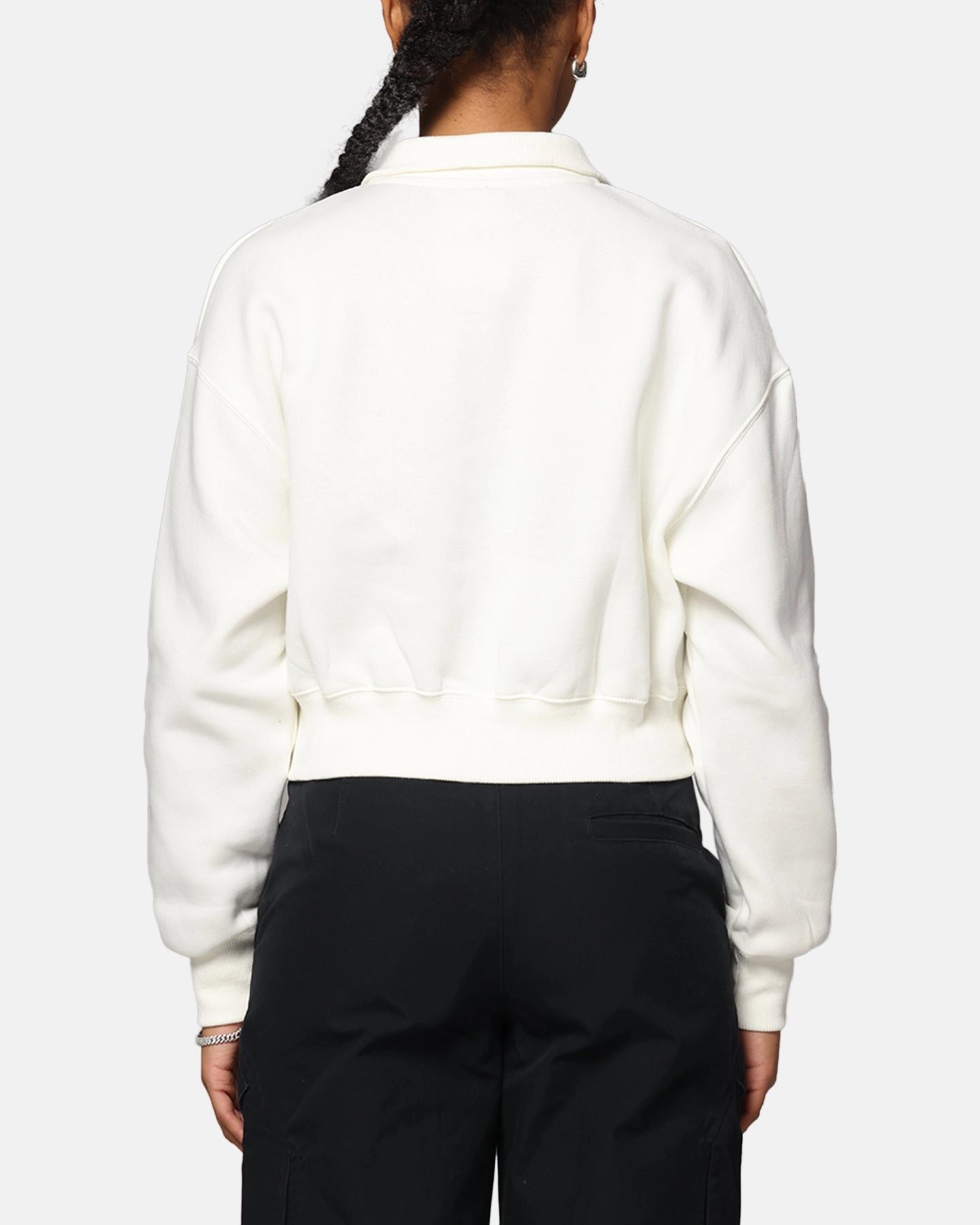 DetachableLining Nike Women's Sportswear Style Phoenix Fleece Cropped Half Zip Sweatshirt Sail/Black