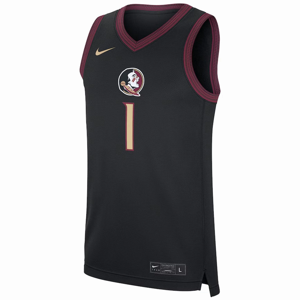 Nike Youth 2024 Seminole Logo #1 Basketball Jersey - Black warm weather Soft touch finish